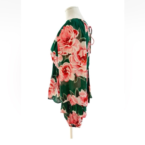 Anthropologie Farm Rio Rayna Blouse Sz Small Puff Sleeve Tropical Floral - Picture 3 of 8